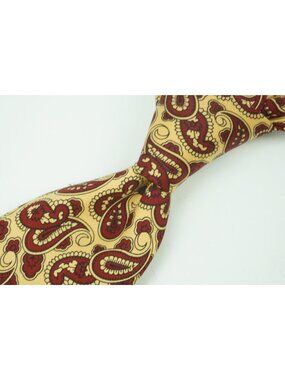 New & Lingwood Banana Yellow Garnet Red Paisley Silk Tie Made in England